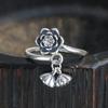 Xiangxu Lotus Ring for Women, Thai Silver, Retro Classical Ethnic Style, Lotus Pod and Lotus Root Ring, Index Finger Ring, Open Ring