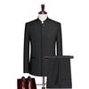 Men's Slim Fit Zhongshan Suit Set: Chinese Style Stand Collar Tuxedo for Grooms - Two-Piece, All-Season Wear.