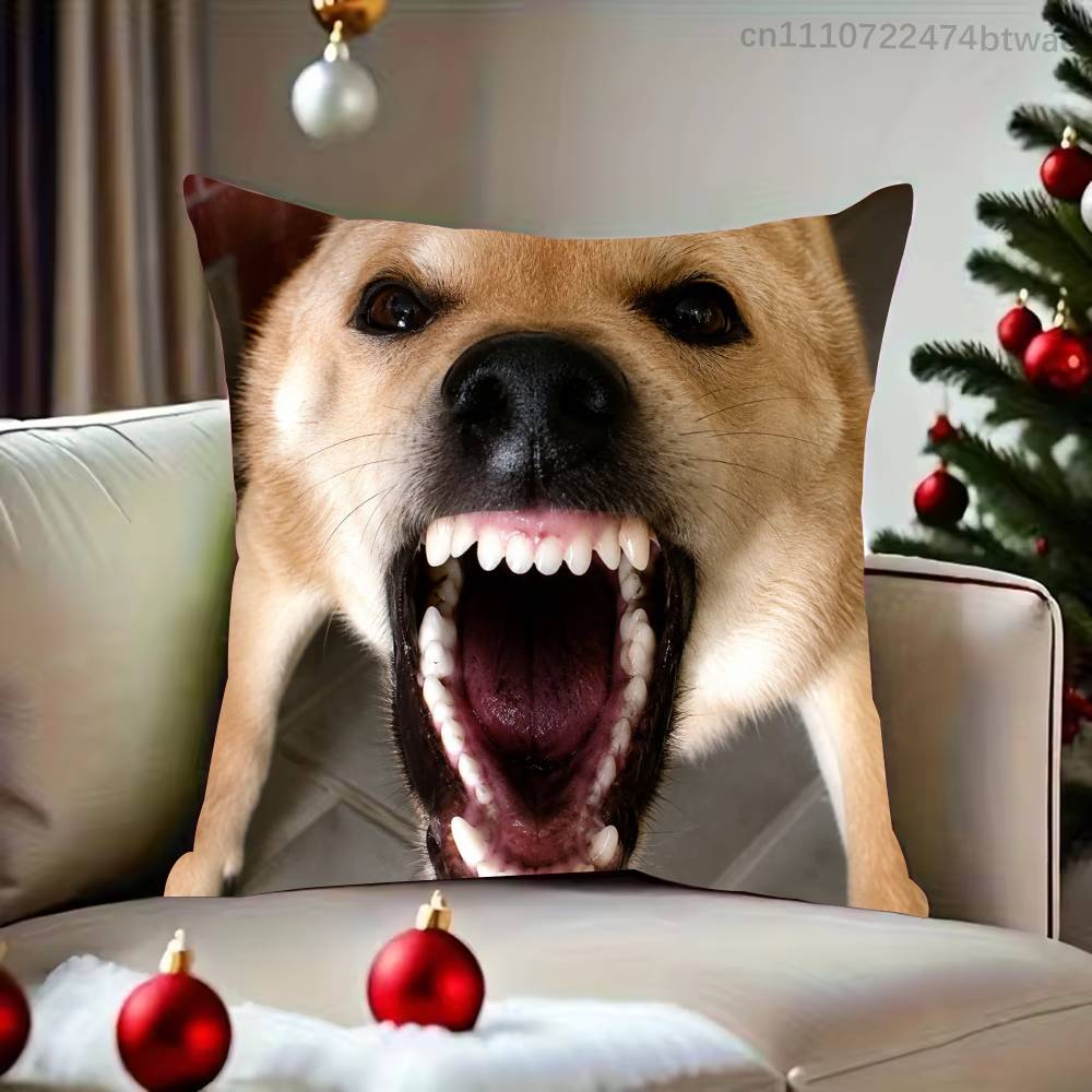 Barking Dog Meme Pillow Case For Sofa Bedroom Living Room Plush Cushion Cover Decorations and Protector
