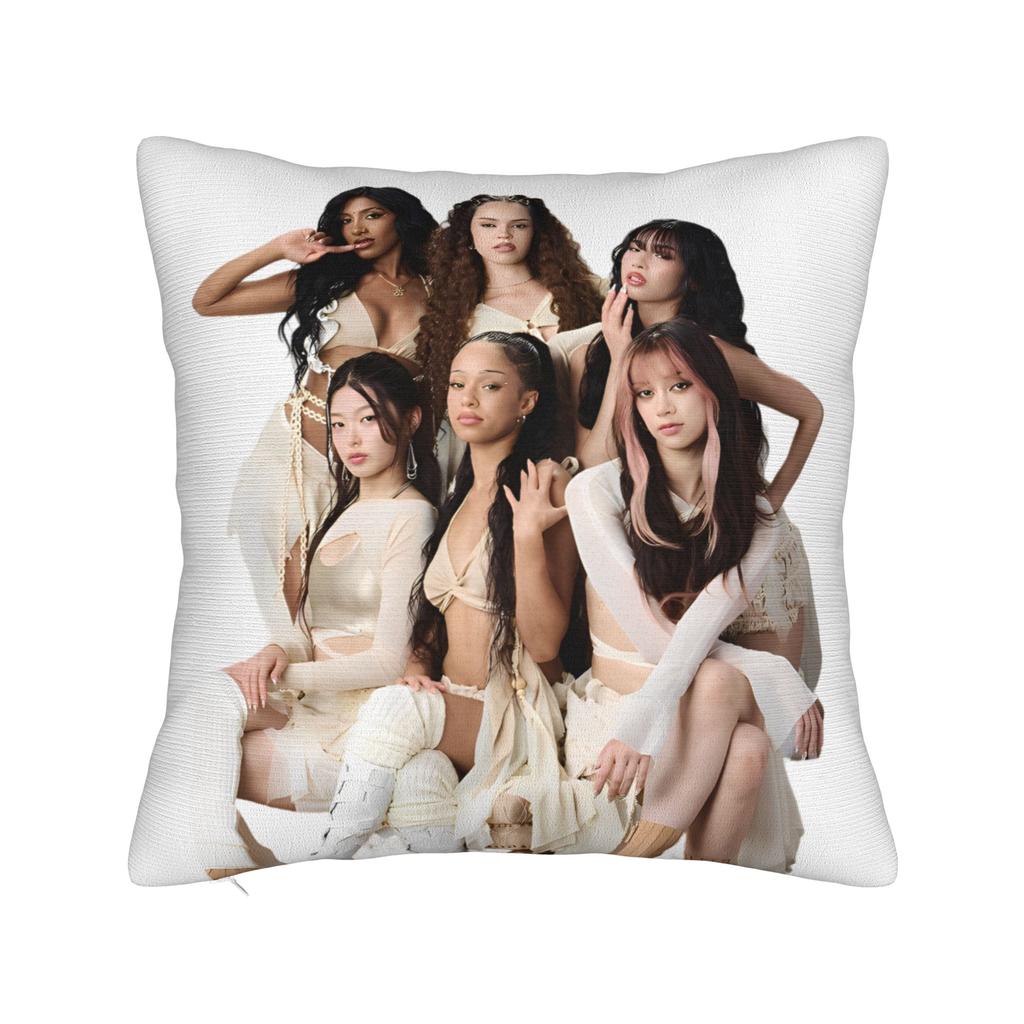 Katseye Kpop Style Square Pillow Cases Cushion Cover Vintage Zippered Decorative Throw Pillow Case Cover For Home 45X45Cm