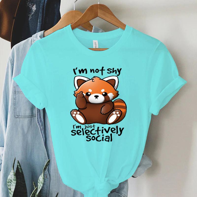 Print Trend Style TShirt Im Not Shy Im Just Selectively Social Womens Cute Panda Oversized T Shirt for Women Y2k Clothing