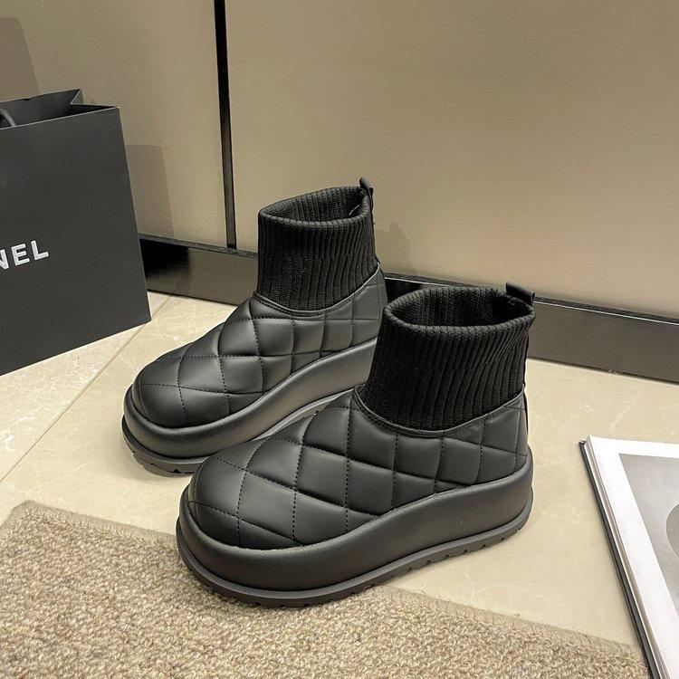 

Жіночі снігові черевики на товстій підошві 2024, нові зимові теплі оксамитові короткі черевики, водонепроникні та нековзкі низькі бавовняні черевики 40 чорний