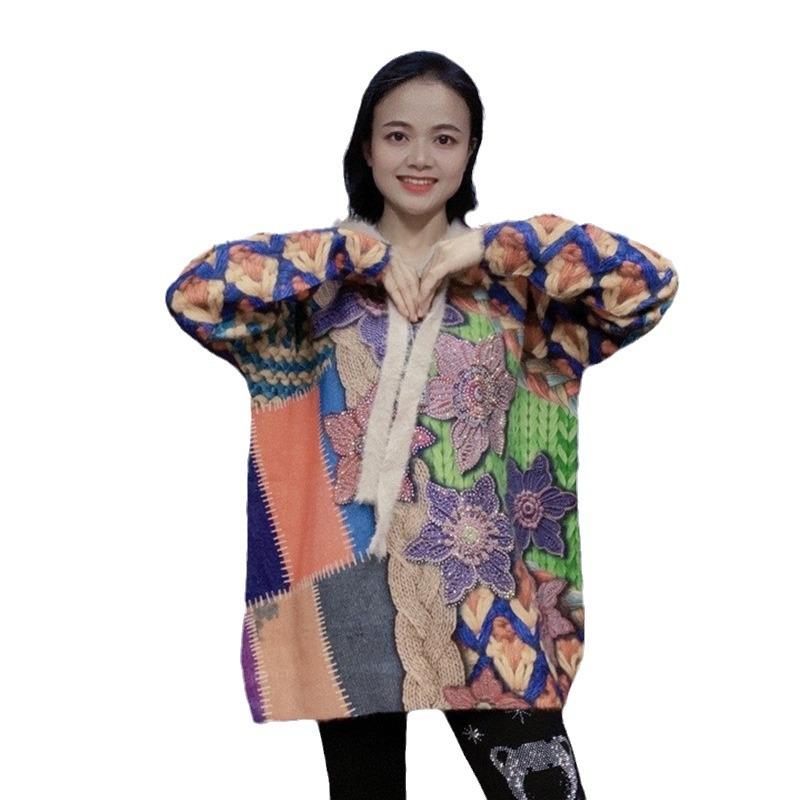 2023 European Plus Size Mink Velvet Rhinestone Hooded Sweater - Women's Loose Trendy Top