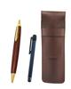 Shibochoco Color Cowhide Leather Pen Metal Touch Stick Blue and Brown Wooden Shaft Retro Ballpoint Pen Case, Set, SASTYO-ALL-HS48S-2, 2-pack