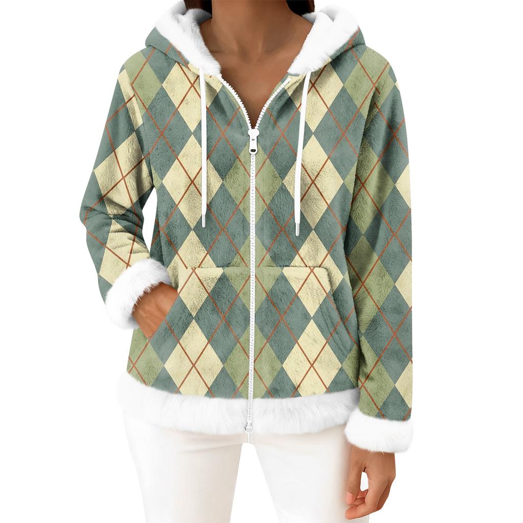 Women's Casual Fashion Long-Sleeved Zip-Up Fleece Hooded Cardigan