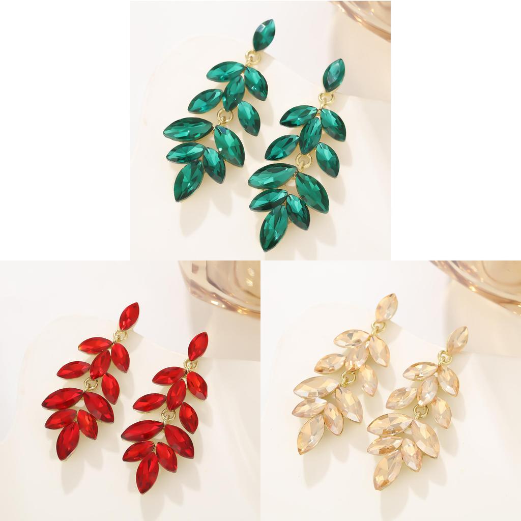 Geometric Alloy Drop Earrings With Leaf Design For Wedding And Bridal Celebrations