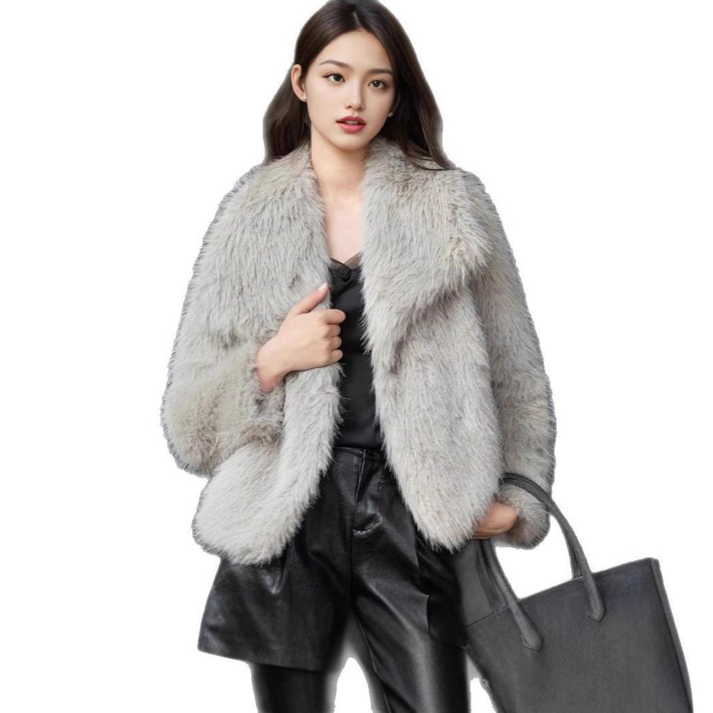 Women's Loose Lapel Faux Fur Coat, Fashion Solid Color Elegant Warm Furry Outwear For Women, European American Style Crossborder Female Jacket