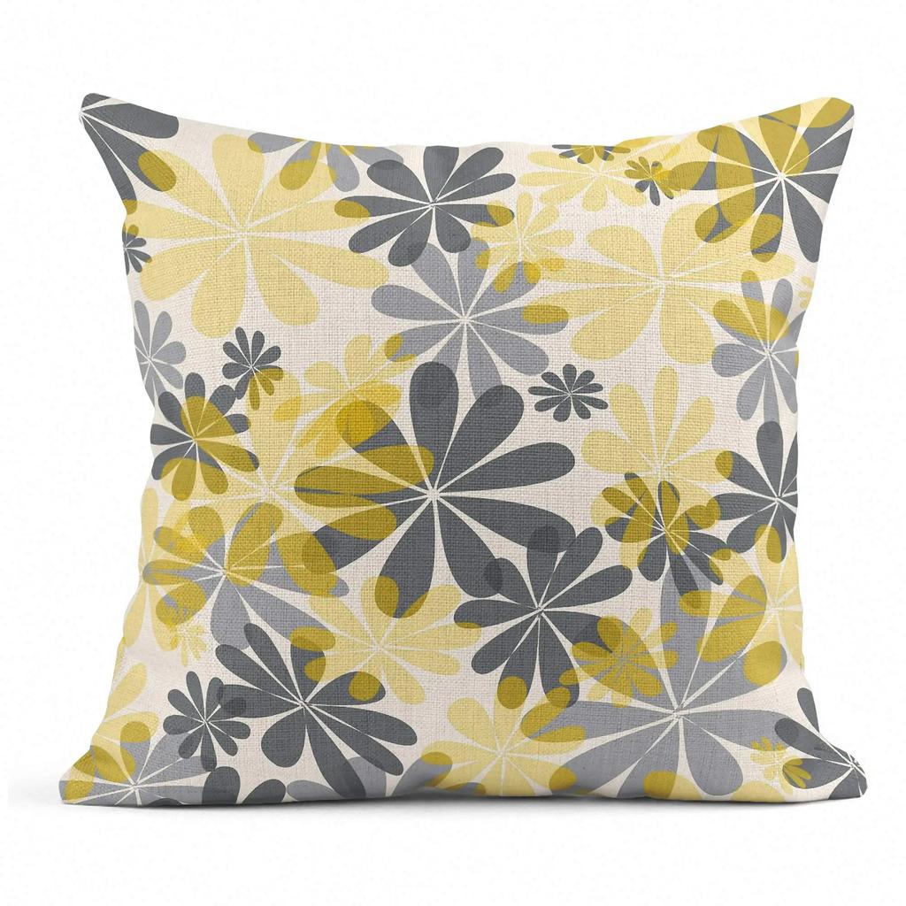 Gray White Yellow Chrysanthemum Flower And Bird Linen Pillowcase Sofa Cushion Cover Home Decoration Can Be For You