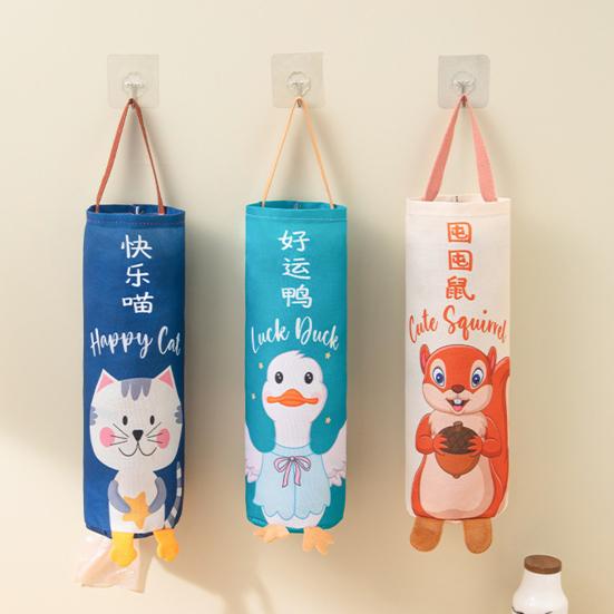 Waste Bag Organizer with Lanyard Bottom Opening Smooth Extraction Space-Saving Cartoon Pattern Garbage Bag Organizer Kitchen Supply