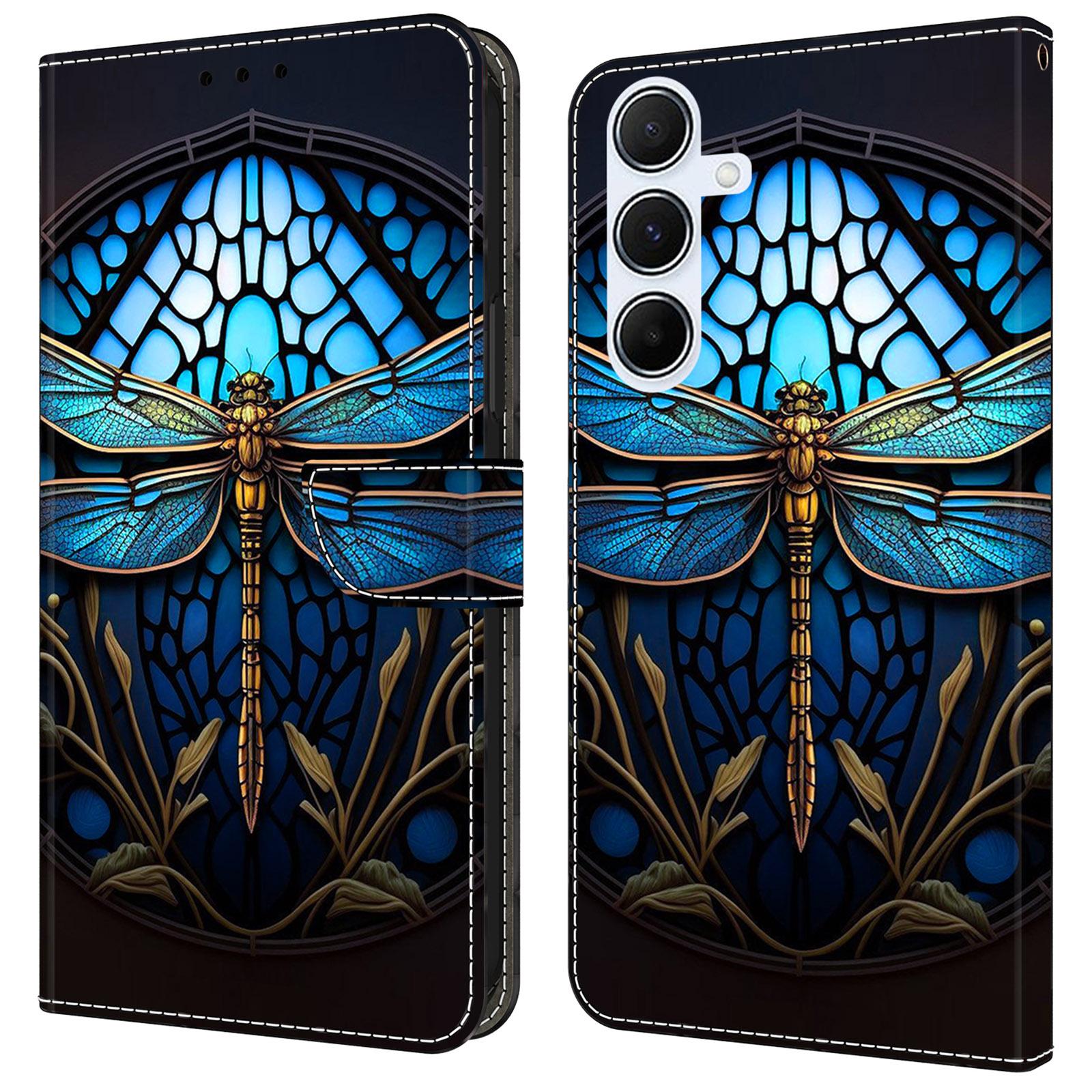 

For Samsung Galaxy A15 4G/5G Case Pattern Printed Protective Cover TPU+PU Leather Flip Phone Case Blue Dragonfly