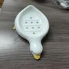 1Pc Charming Duck-Shaped Soap Dish - Self-Draining Oval Tray, White with Yellow Accents, Multifunctional Bathroom Accessory for Dry, Clean Soap