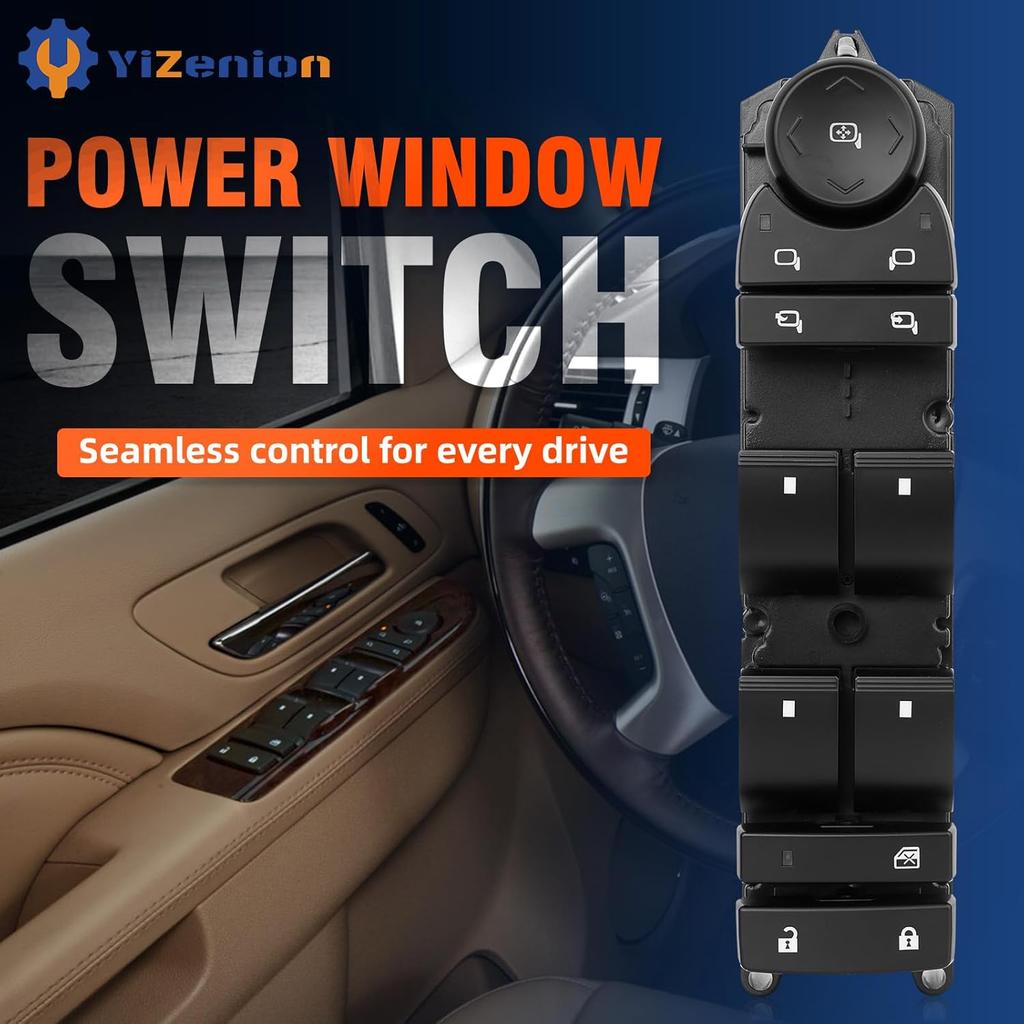 20835553, 15093440 Front Left Power Window Switch, Compatible with Chevrolet Silverado 1500 2007-2013, GMC Sierra 1500 2007-2013 (with Power Folding