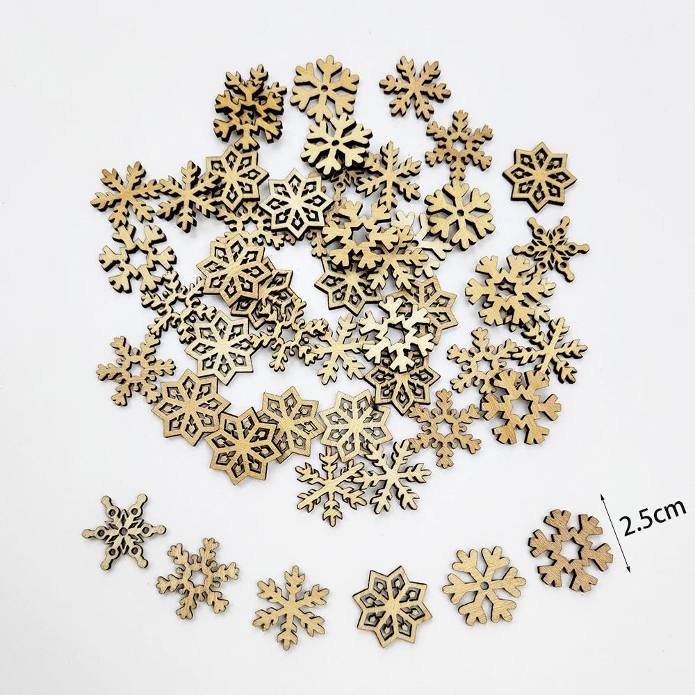 50Pcs Mixed Christmas Wood Chips Christmas Wooden Decoration Snowflake Chips Elk Xmax Tree Ornament Christmas Diy Craft Supplies