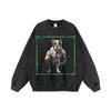 Mens Oversized Streetwear Hoodie With Dog Print Heavyweight Cotton Washed Vintage Style Loose Fit