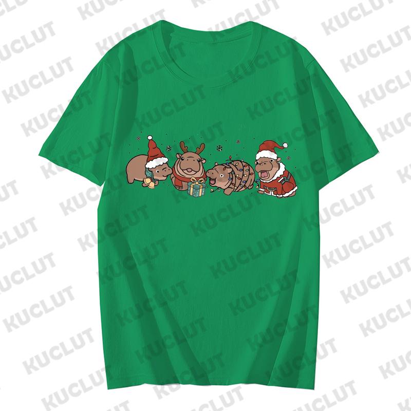 Moo Deng Anime Shirt Baby Pygmy Hippo Moo Deng T-shirts for Women Men Merry Christmas Trendy Costume Short Sleeve Tshirts Tops