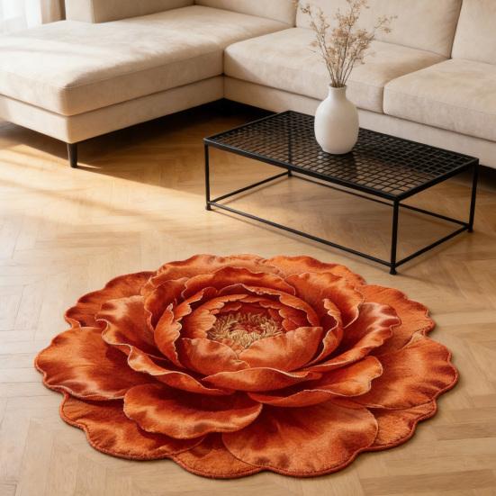 3D Blume Bereichsteppich Optische Illusion Blumenmuster Samtteppich Rutschfeste Plüschbodenmatte für Wohnzimmer Schlafzimmer Kinderzimmer Eingangsbereich