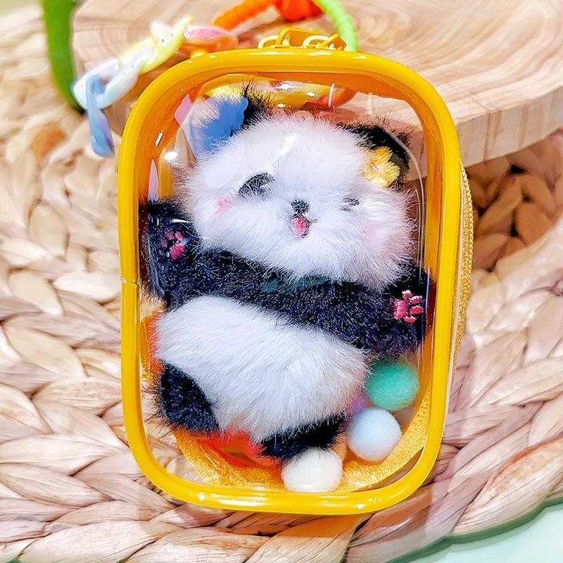Ink Blue Jinnew Mini Panda Set Pendant Cute Plush Keychain And Transparent Bag