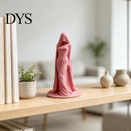 Stylish Desktop Display Statue Veiled Lady Ghost Statue, 3D Printed Shrouded Woman Sculpture, Gothic Hooded Mysterious Masked Figure Reaper Figurine,