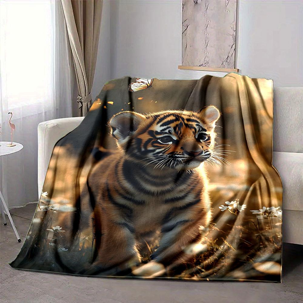 1pc Tiger Butterfly Garden Blanket Warm, Cozy, And Soft, Suitable for Sofas, Beds, Cars, And Office Use.Perfect for Camping And Travel, Making It a Gr