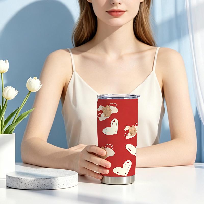 591ml Car Tumbler Cloud Bear Heart Element Straw Cup Coffee Tumbler Stainless Steel Tumbler Straight Tumbler Gift Cup 591ml Car Tumbler