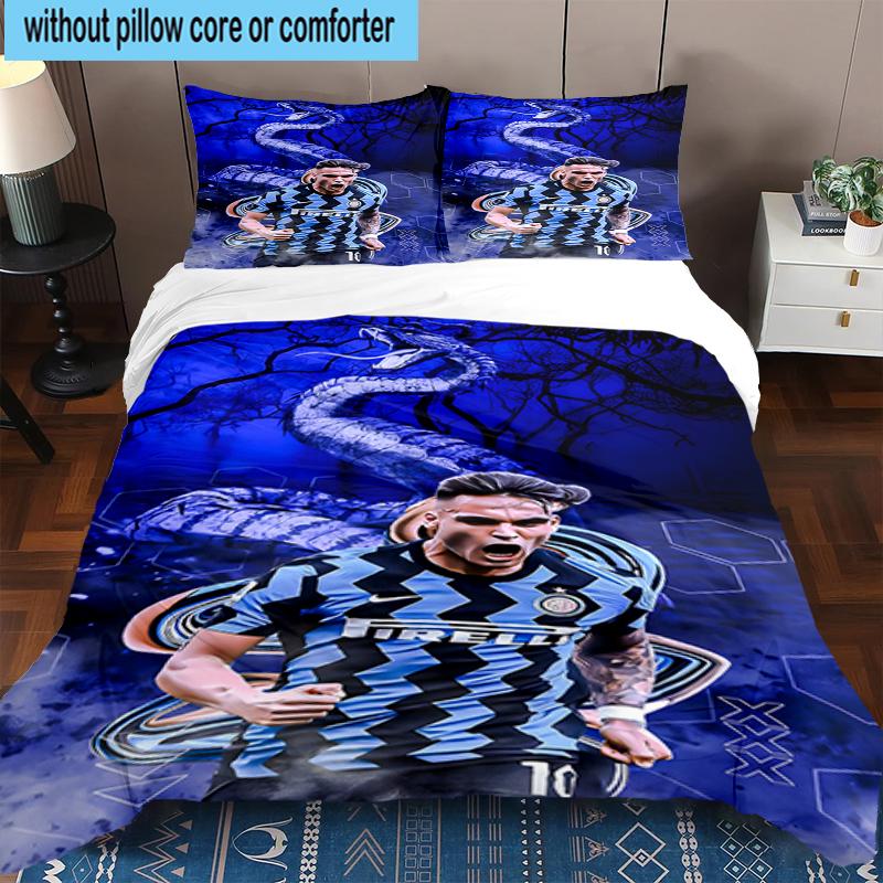 3PCS Inter Milan Star Lautaro Bedding Set,Including 1pc Duvet Cover And 2pcs Pillowcases Perfect for Bedroom, Dormitory, Fan Christmas Gift