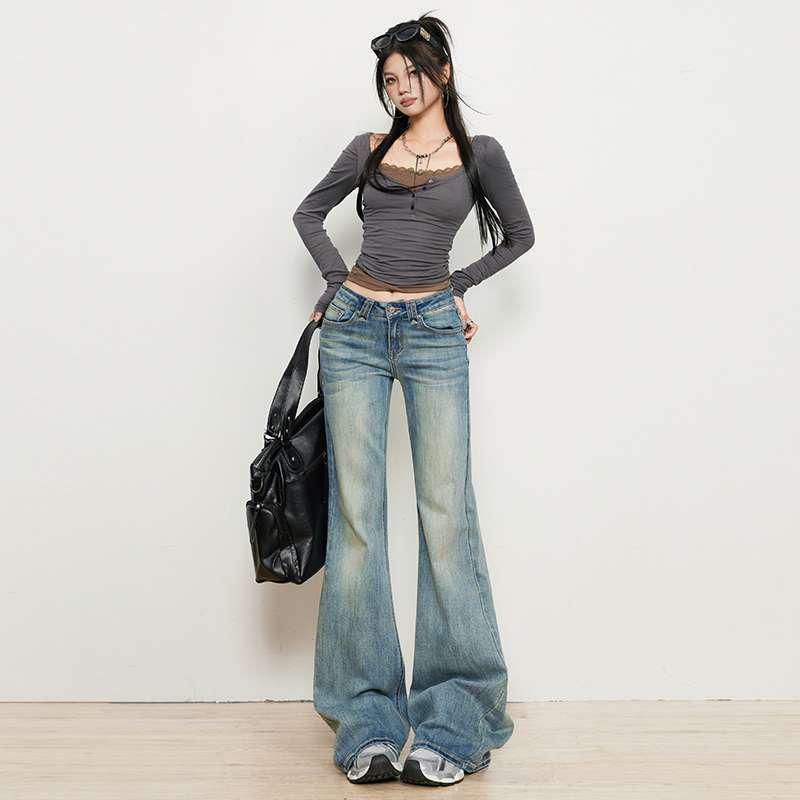 American Retro Low-Rise Slimming Flare Denim Pants Small