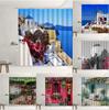 Greek Town Shower Curtain Set European Street Retro Flower Window Ocean Scenery Home Bathroom Polyester Decor Screens With Hooks