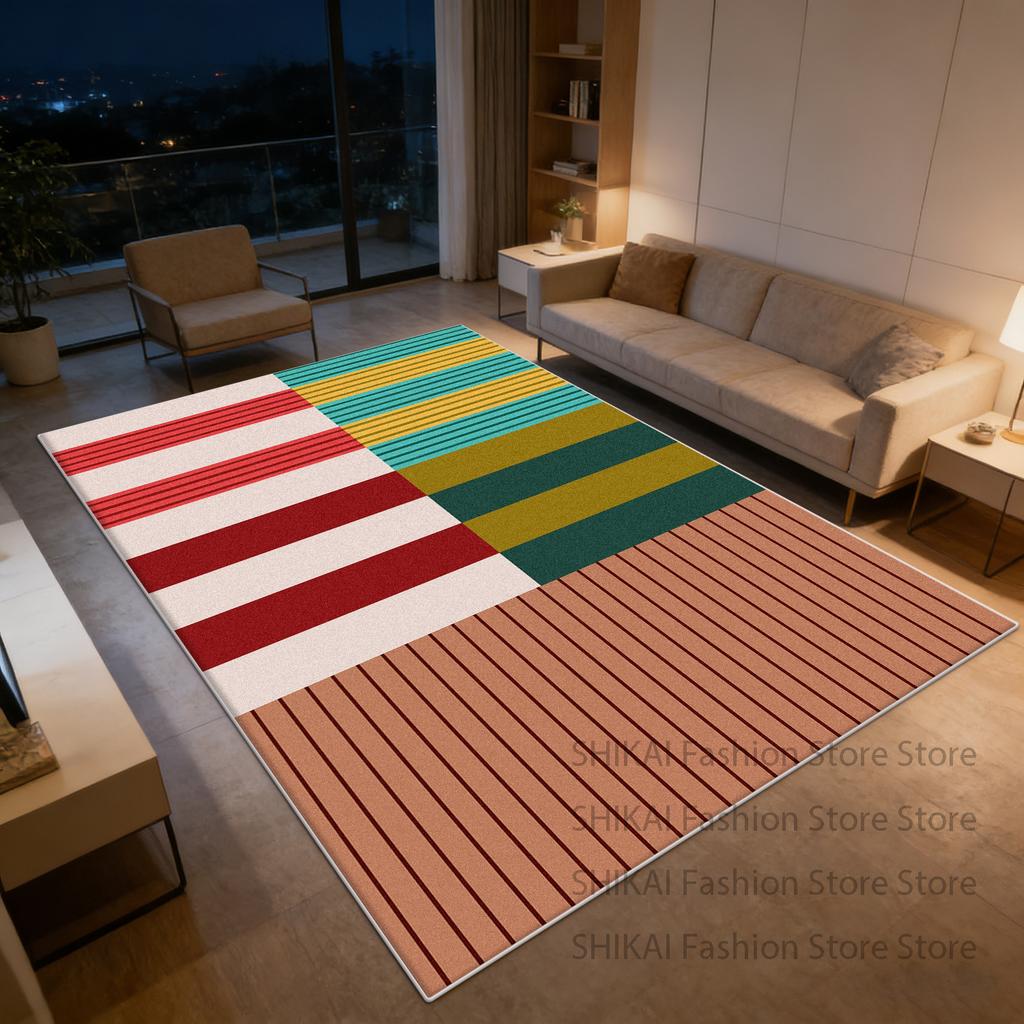 Bauhaus Geometric Abstract Style Living Room Rug Home Decoration Luxury Washable Fluffy Carpet Antiskid Short Velvet Floor Mats