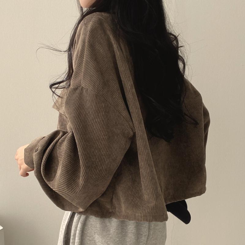 2023 Autumn Retro Loose Corduroy Casual Jacket Comfortable Thickened All-match Long-sleeved Shirt Top Women's Chic Short Coat
