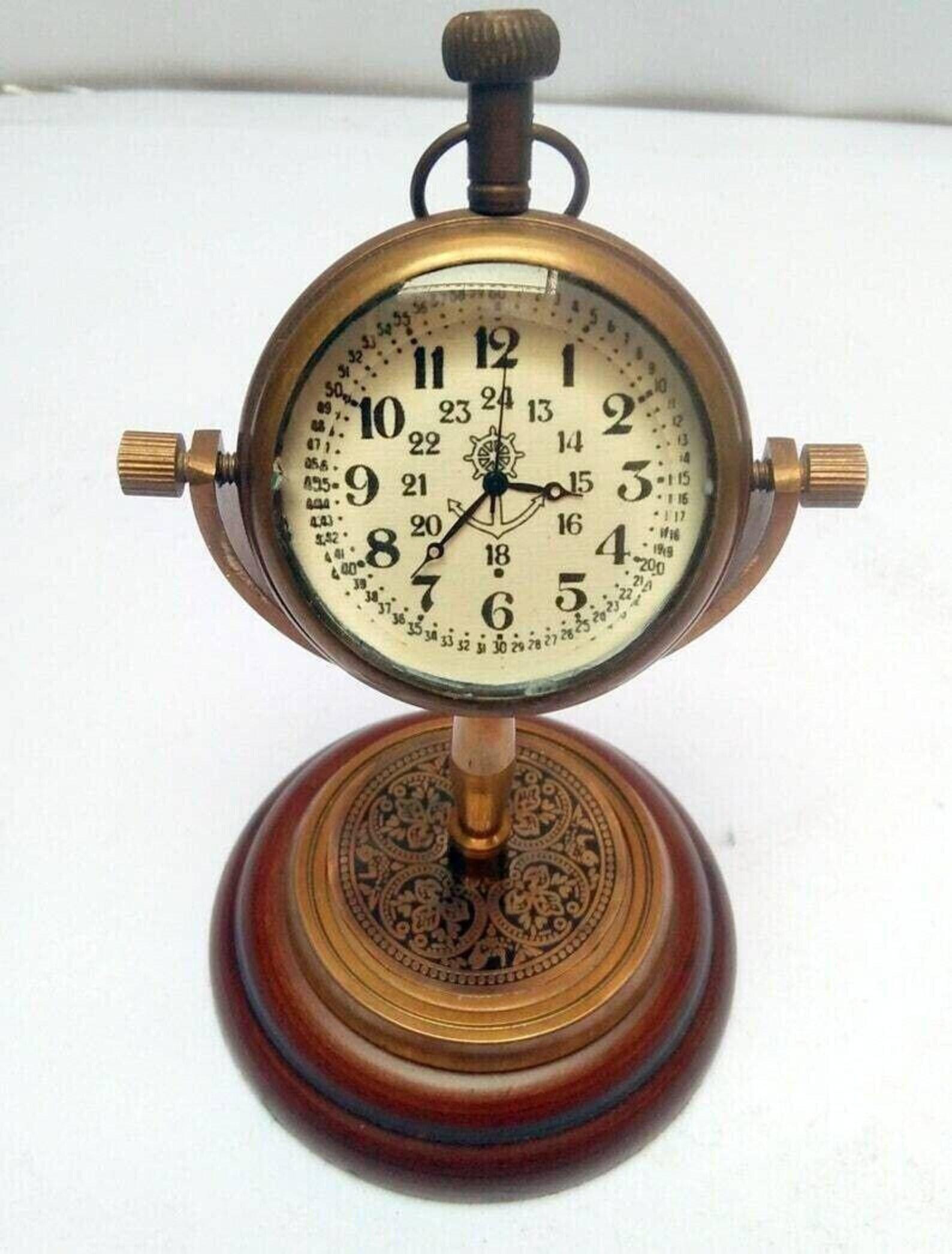 Antique Brass Desk Clock with Custom Engraving – Elegant Office Gift