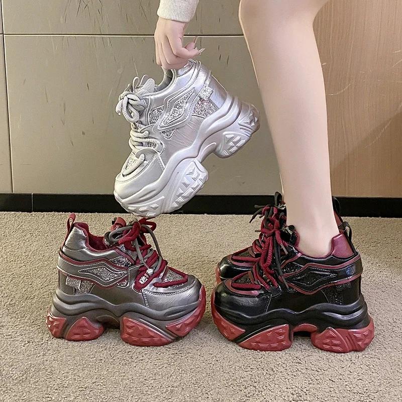 10CM Heels Platform Sneakers Fashion Thick Sole Casual Shoes for Women Breathable Comfort Women's Chunky Sneakers Zapatos Mujer