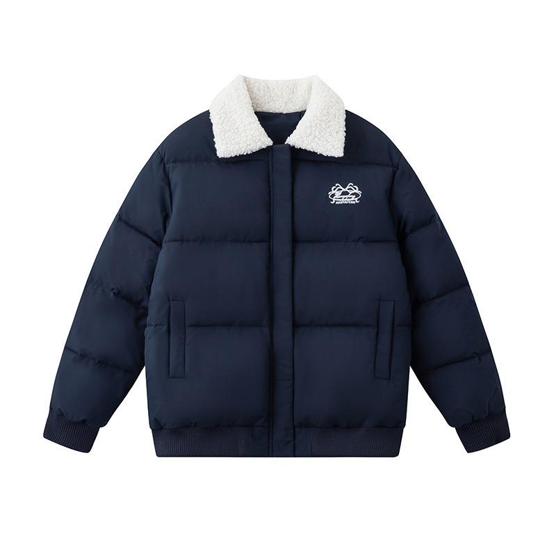 

Retro loose warm thickened lamb fur collar cotton clothes men s and women s casual zipper couple trendy brand casual jacket XL синий