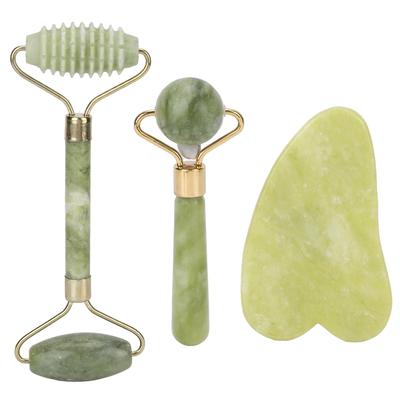 3pcs Rouleau Visage Jade Portable Lifting de la Peau Raffermissant Beauté Planche Guasha Ensemble Rouleau de Massage Visage