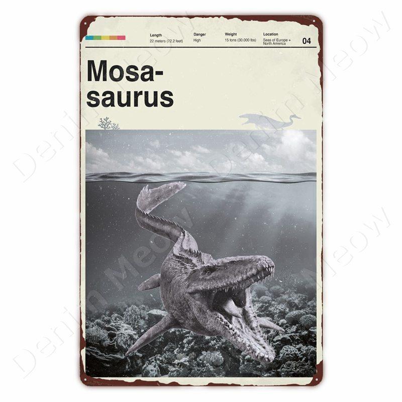 Dinosaur In the Bathroom Wall Art Print Fossil Vintage Metal Tin Sign Club Room Home Decor Animal Bones Poster Painting