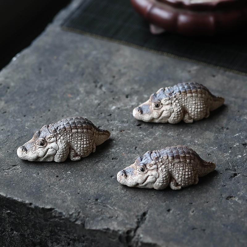 Charming Little Crocodile Tea Set Resin Ornament for Kids' Room