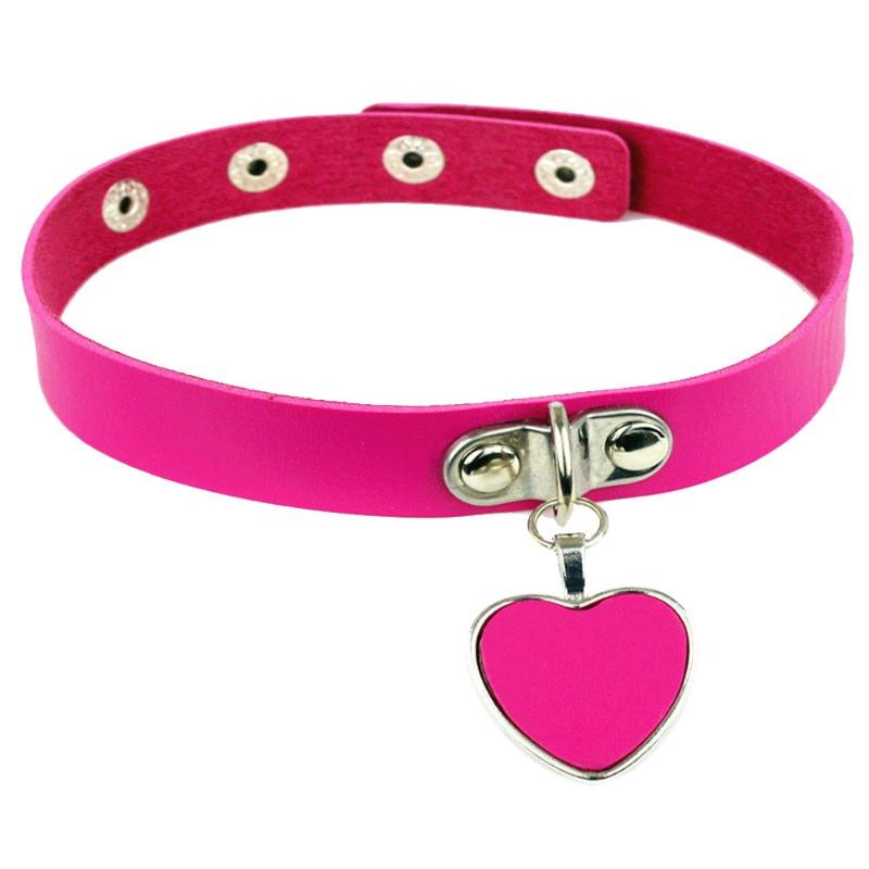 Eco-friendly PU Leather Anime Harajuku Punk Goth Love Peach Heart Pendant Necklace Collar Leather Necklace Necklace