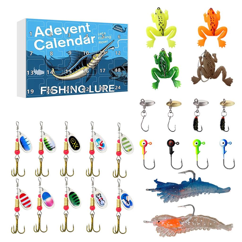 24 stk adventskalender Fiske julenedtelling, fiskeutstyr adventskalender for fisk Voksne menn Tenåringsgutter, juleoverraskelsesgave