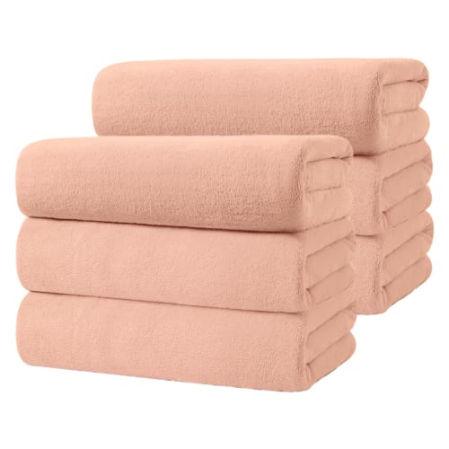 Instantly absorbent, quick-drying ultra-fine fiber bath towels, hotel-grade, large width (65*130 cm), set of 6, pink. Highly absorbent, quick-drying,