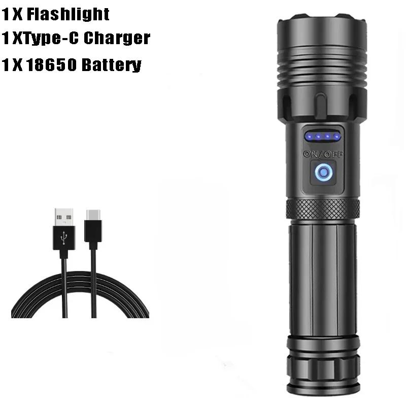 Powerful COB LED Flashlights USB Rechargeable Tactical Torch with Red Light Emergency Zoom Lantern Built-in 18650 for Camping