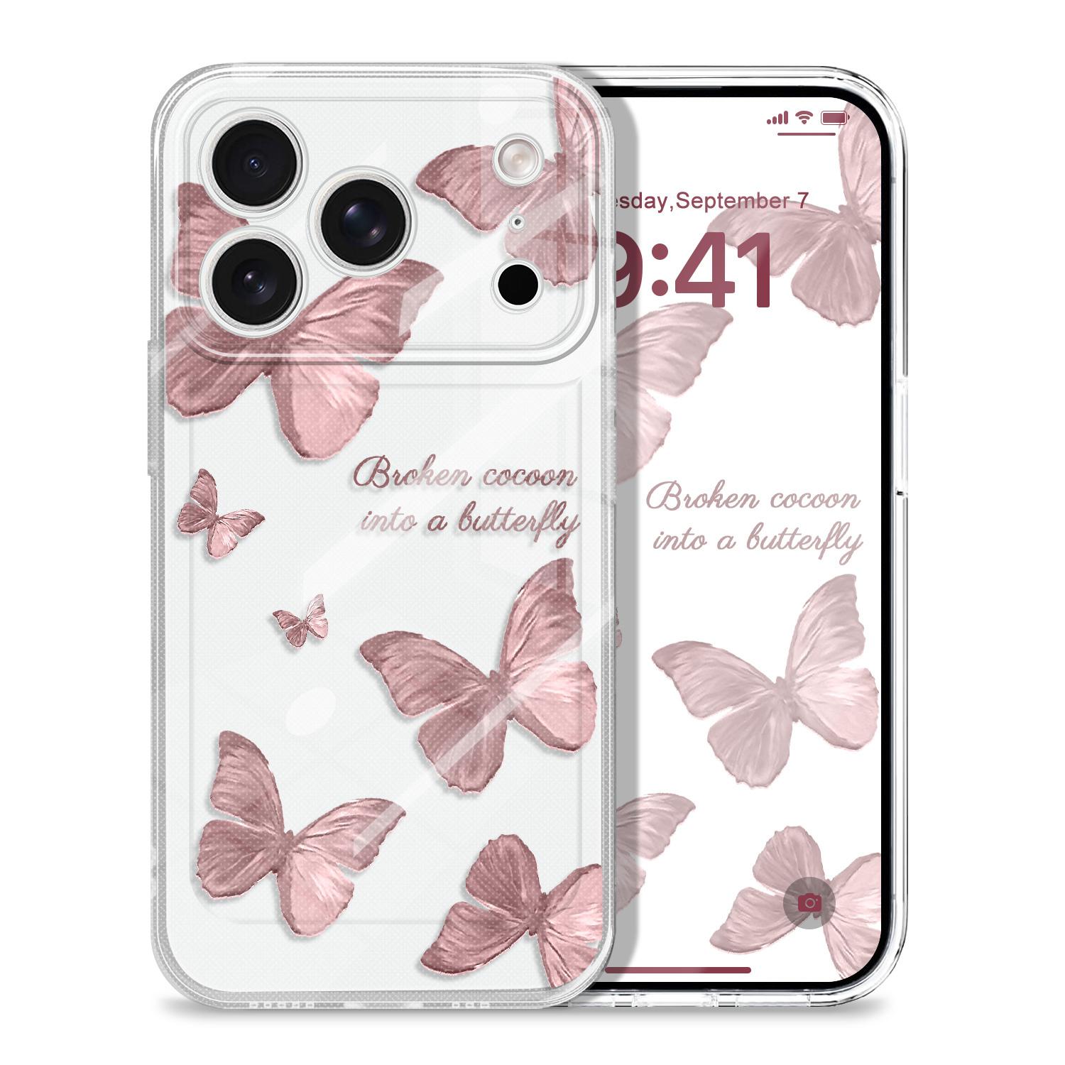 

Retro Butterfly Transparent Phone Case For iPhone 17 Air 16 16e 15 14 Pro Max Plus Mini Soft TPU Cover iPhone 17 Air прозорий