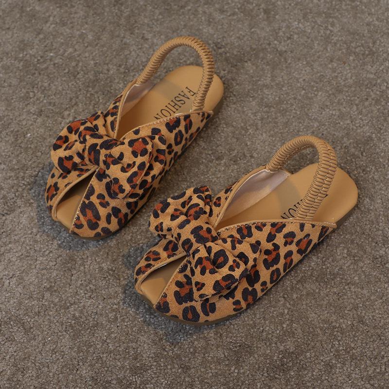 New Sandals Summer Comfort Fashion Girl Shoes Retro Leopard Print Simple Kid Shoe Floral Anti Slip Soft Sole Breathable Slippers