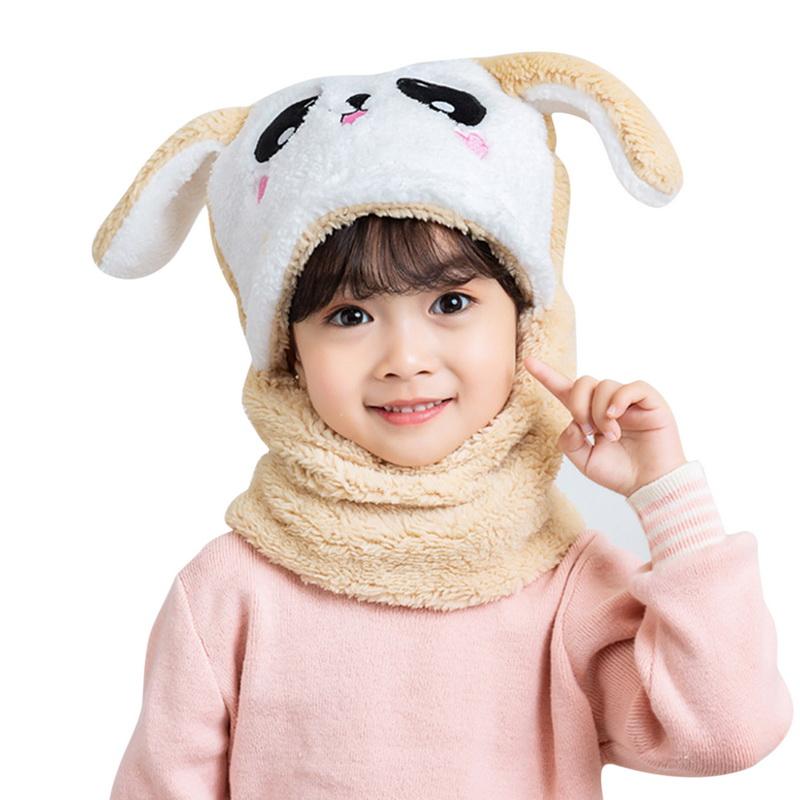 Children Cartoon Cute Bear Rabbit Hat Scarf Girls Boys Winter Soft Thicken Scarves Beanie Double Warm Fleece Kids Hats