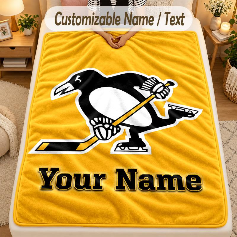 Flannel BlanketPittsburgh Penguins Custom Name Text Personalized Soft Warm Throw Blanket Home Decor Gift