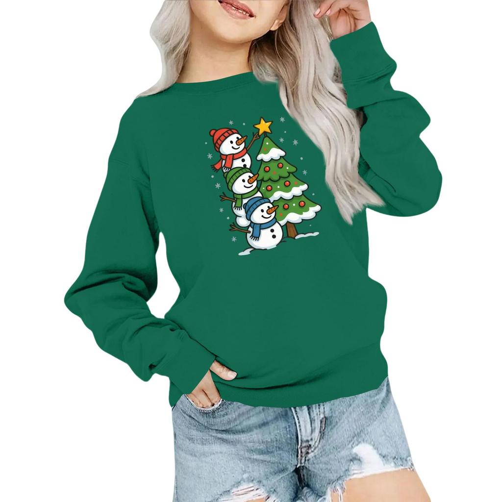 Kids' Fashion Loose-Fit Casual Long-Sleeve Christmas Print Oversized Crewneck Sweatshirt