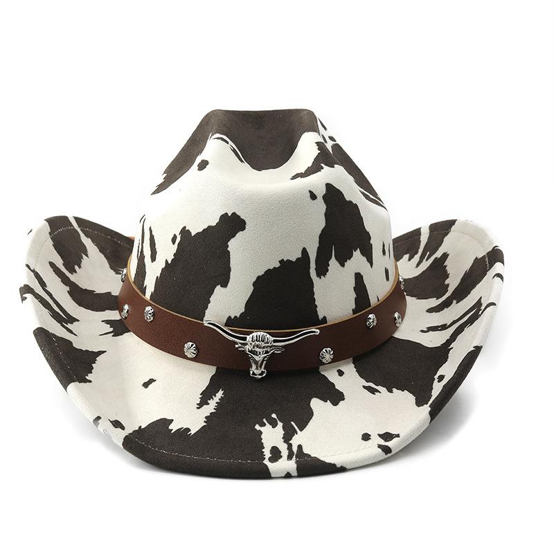 Westlicher Wildleder-Umschlagkrempe Western-Cowboyhut Herren- und Damen-Outdoor-Reisehut Aufgerollte Krempe Ethnischer Stil Zylinder Filzhut
