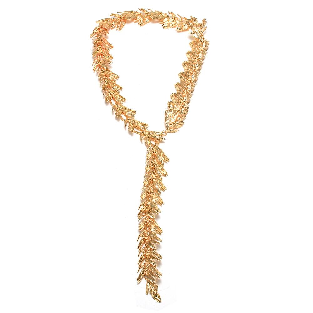 European & American Wheat Ear Y-Shaped Long Tassel Pendant Necklace for Banquet or Fashion Show