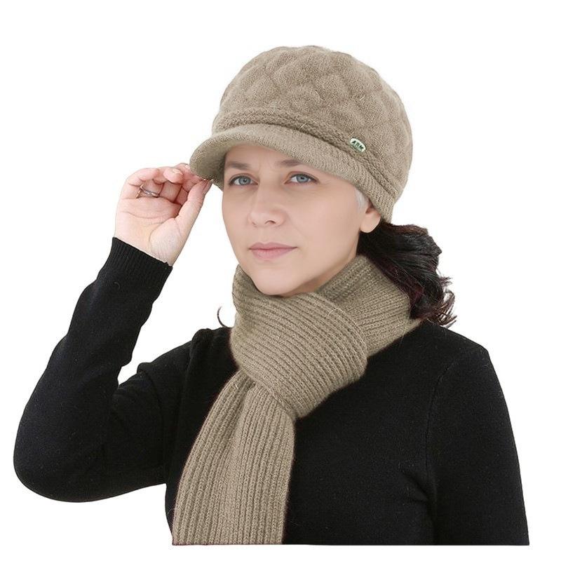 Warm Velvet Wool Beret for Middle-Aged & Elderly - Fashionable, Solid Color, Thick Knitted Winter Hat with Short Brim