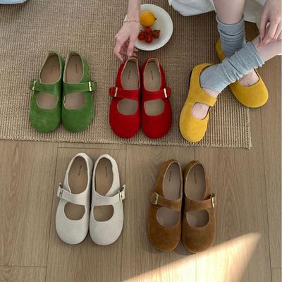 Retro Soft-soled Birkenstock Doudou Shoes for Women's 2025 Spring New Shallow Mouth Versatile Flat Bottom with Skirt Mary Jane Single Shoes