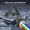 4 In 1 Adjustable Focus LED Headlight Red+Green+Blue+White Zoomable Fishing Front Head Flashlight Torch USB Red Warning Light