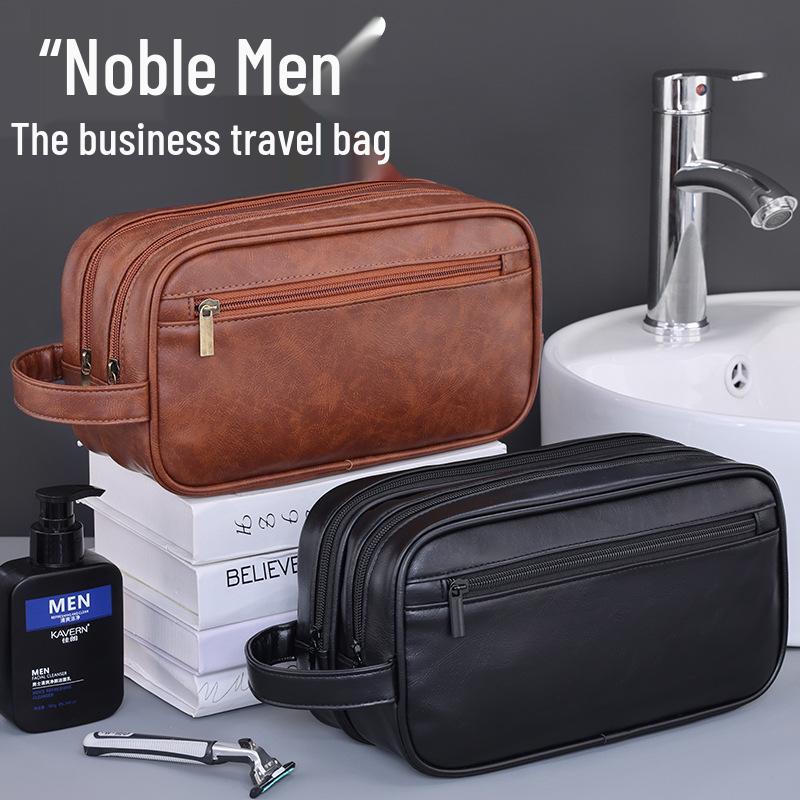 Portable Waterproof Men's Double-Layer Toiletry Bag - Large Capacity, High-End Feel.